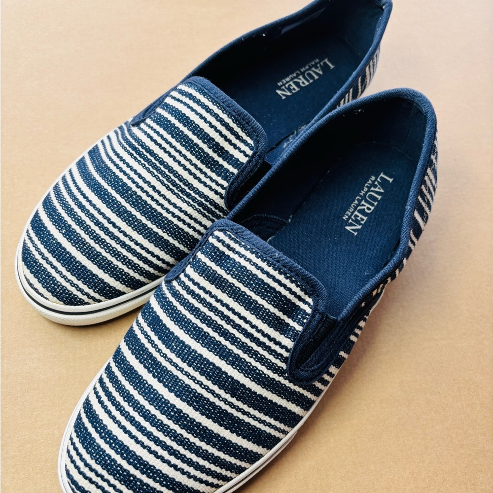 Ralph Lauren Blue and White Striped Loafers